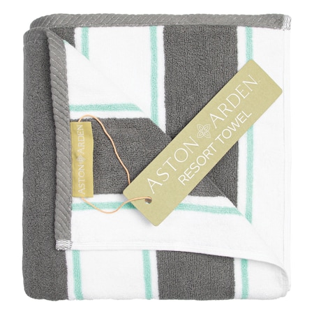 Monarch Brands Aston & Arden Pinstriped Beach Towel - Grey/Green P-BT-PNS-25GYY